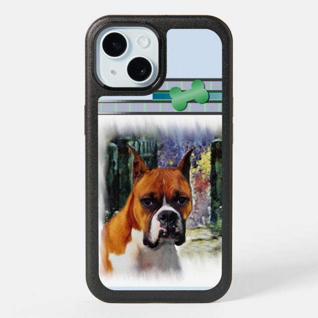 Cute Modern Boxer Dog Art iPhone 15 Case (Back)