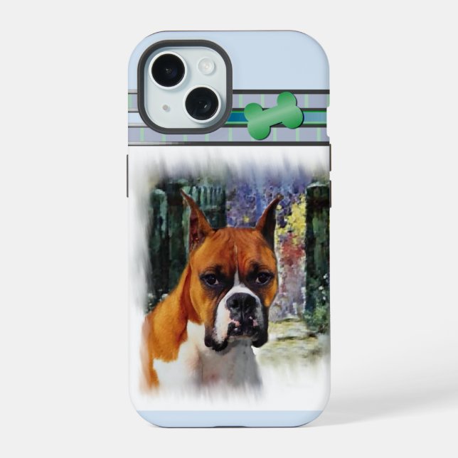 Cute Modern Boxer Dog Art iPhone 15 Case (Back)