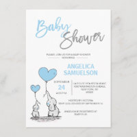 Cute Modern BOY Blue Mommy Elephant & Baby Shower Invitation