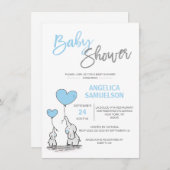 Cute Modern BOY Blue Mommy Elephant & Baby Shower Invitation (Front/Back)