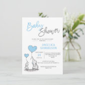 Cute Modern BOY Blue Mommy Elephant & Baby Shower Invitation (Standing Front)