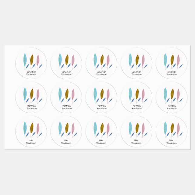 Cute modern boys' personalized leaves  labels (Sheet)