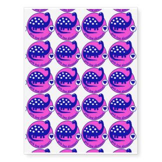 CUTE MODERN BRIGHT GIRLS PINK BLUE DINOSAUR | DINO TEMPORARY TATTOOS