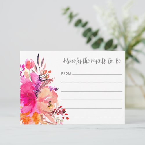 Cute Modern Bright Pink Floral Simple Baby Shower Advice Card
