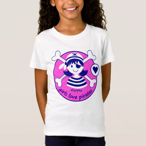 Cute Modern Bright Pink Girl Pirate Design T_Shirt