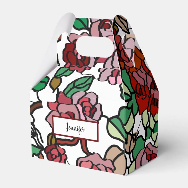 Cute Modern Bright Red Flowers Favor Boxes (Front Side)