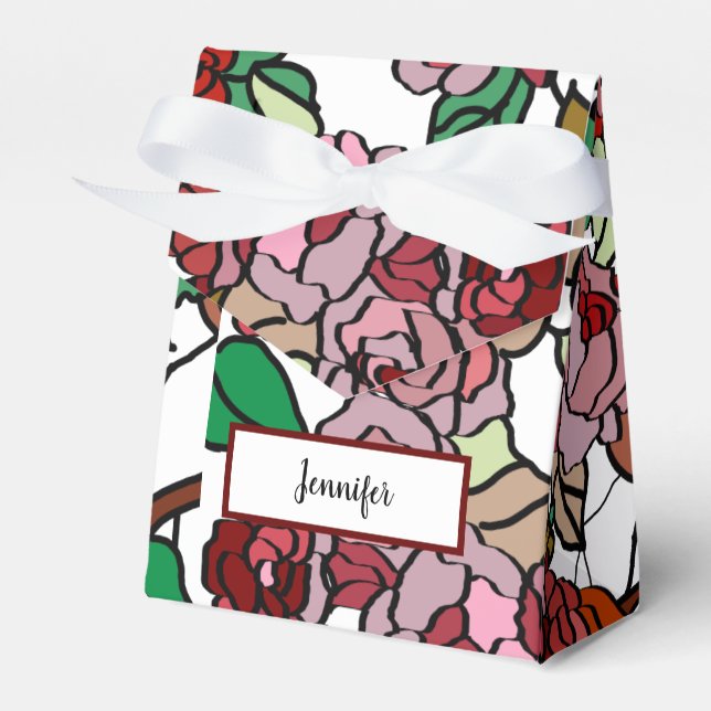 Cute Modern Bright Red Flowers Favor Boxes (Front Side)