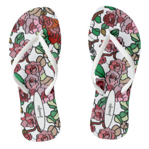 Cute Modern Bright Red Flowers Flip Flops