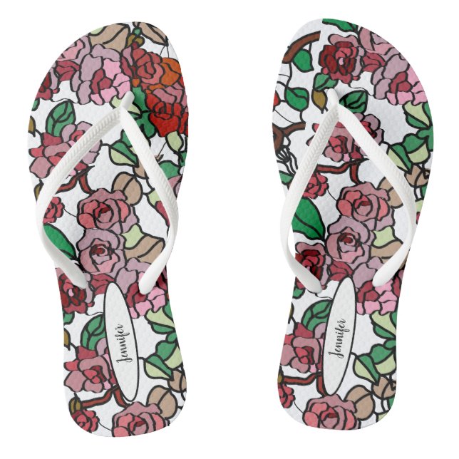 Cute Modern Bright Red Flowers Flip Flops (Footbed)