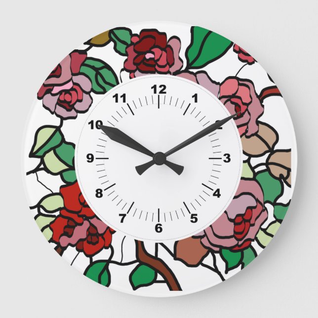 Cute Modern Bright Red Flowers Large Clock (Front)