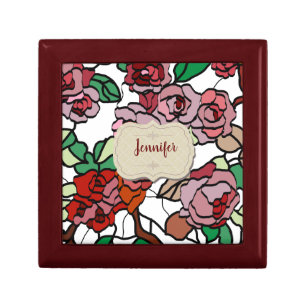 Cute Modern Bright Red Flowers Name White Gift Box