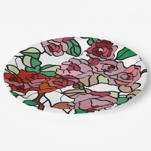 Cute Modern Bright Red Flowers Paper Plates (Angled)