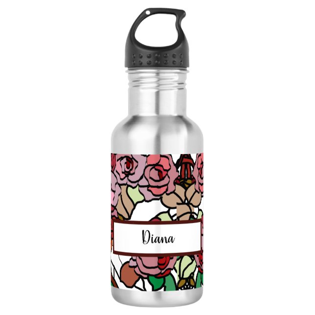 Cute Modern Bright Red Flowers Stainless Steel Water Bottle (Front)