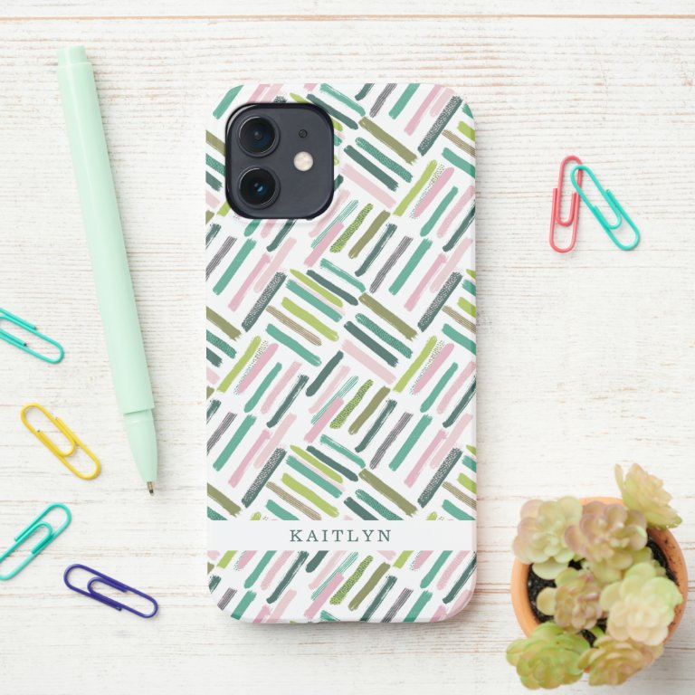 Cute Modern Brush Strokes Pattern | Name iPhone 12 Case