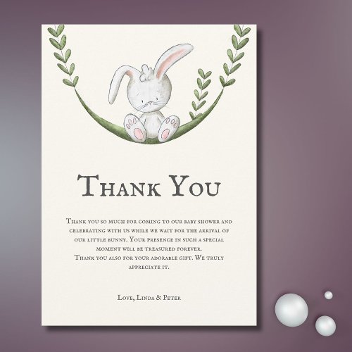 Cute Modern Bunny Neutral Baby Shower Thank You Card