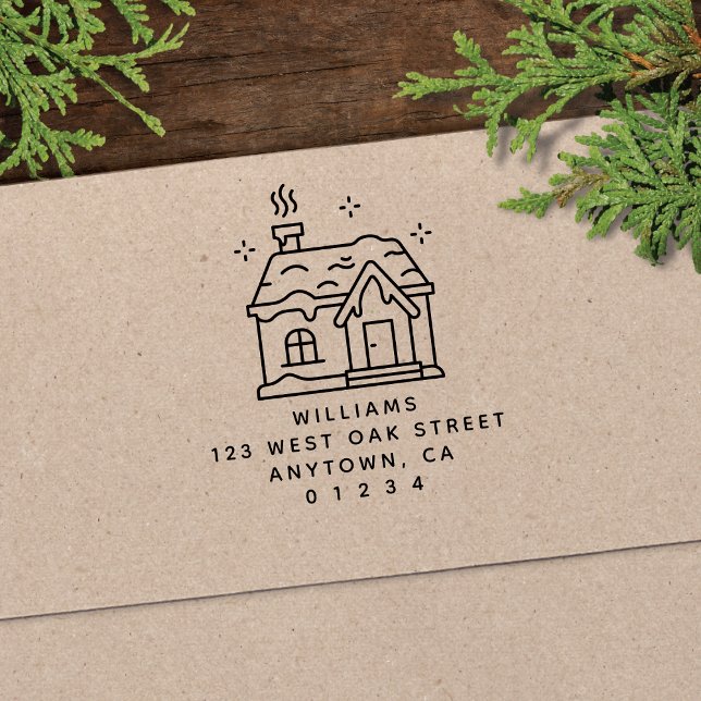 Cute Modern Cabin Illustration Return Address Self-inking Stamp (Creator Uploaded)