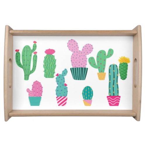 Cute Modern Cactus Illustrations Serving Tray