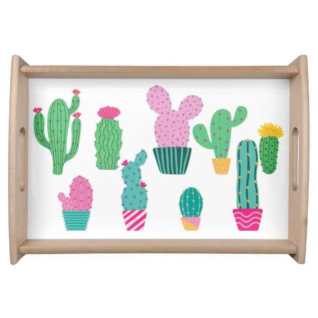Cute Modern Cactus Illustrations Serving Tray (Front)