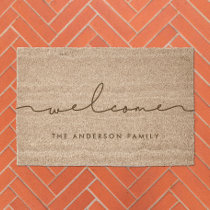 Cute modern calligraphy Welcome Coir Fiber Doormat