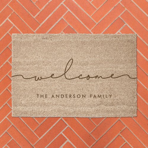 Cute modern calligraphy Welcome Coir Fiber Doormat