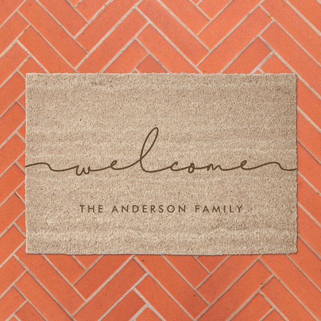 Cute modern calligraphy Welcome Coir Fiber Doormat (Creator Uploaded)