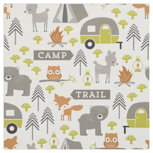 Cute Modern Camper and Baby Animals Fabric