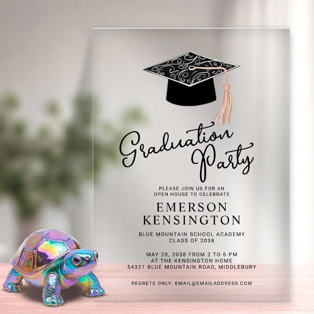 Cute Modern Cap and Tassel Graduation Party Acrylic Invitations (Cute Modern Cap and Tassel Graduation Party Acrylic Invitations)