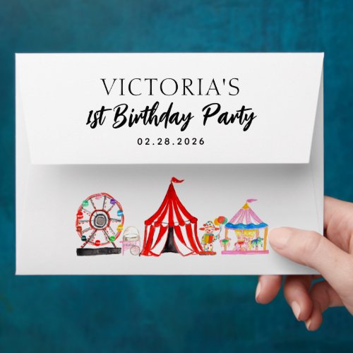 Cute Modern Carnival Clown Festival Kids Birthday Envelope