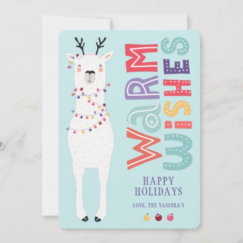 Cute Modern Cartoon Christmas Llama String Lights Holiday Card