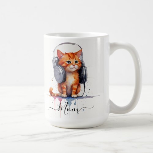 Cute Modern Cat Mom Watercolor Red Orange Coffee Mug