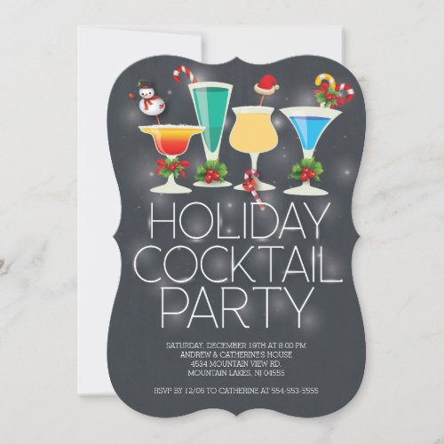 Cute Modern Chalkboard Holiday Cocktail Party Invitation