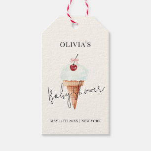 Cute Modern Cherry Scoop Ice Cream Baby Shower Gift Tags