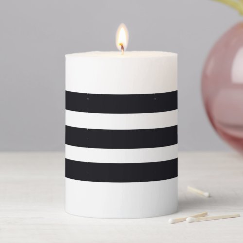 Cute Modern Chic Elegant Black  White Striped Pillar Candle