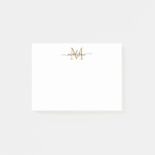 Cute Modern Chic Girly Script Monogram Black Gold Post_it Notes