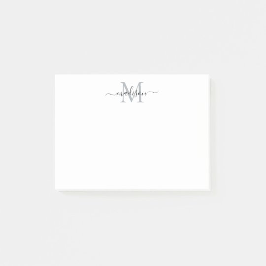 Cute Modern Chic Girly Script Monogram Black Gray Post-it Notes