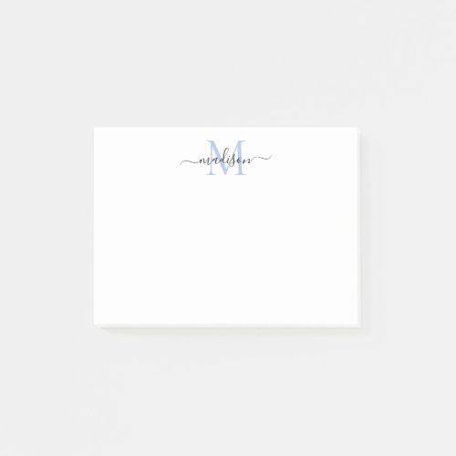 Cute Modern Chic Girly Script Monogram Dusty Blue Post_it Notes