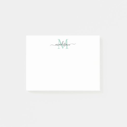 Cute Modern Chic Girly Script Monogram Teal Green Post-it Notes