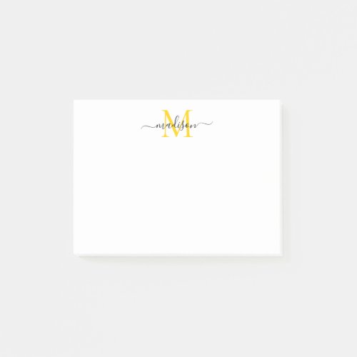 Cute Modern Chic Girly Script Monogram Yellow Post_it Notes