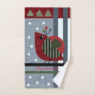 Cute modern christmas bird and custom text hand towel