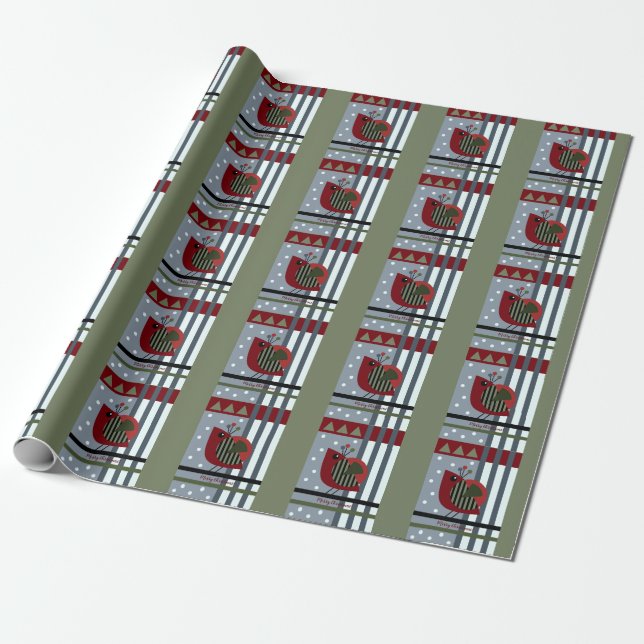 Cute modern christmas bird and custom text  wrapping paper (Unrolled)