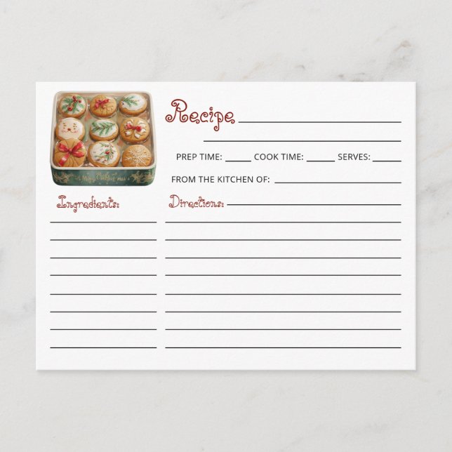 Cute Modern Christmas Cookie Exchange Recipe  Postcard (Front)