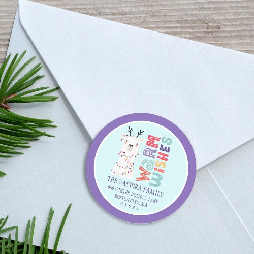 Cute Modern Christmas Llama Return Address Classic Round Sticker