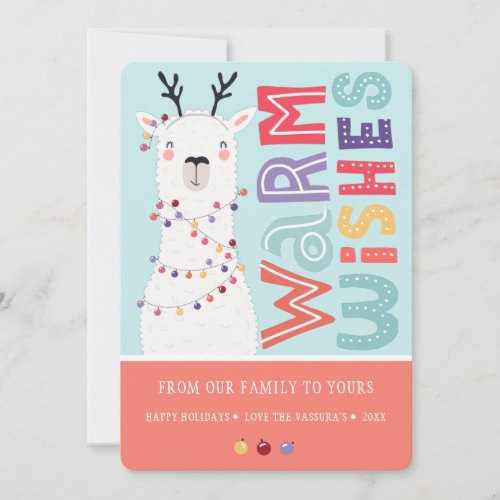 Cute Modern Christmas Llama String Lights Holiday Card