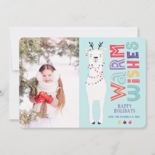 Cute Modern Christmas Llama String Lights Photo Holiday Card