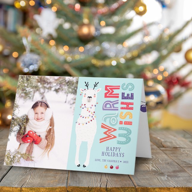 Cute Modern Christmas Llama String Lights Photo Holiday Card (Cute Modern Christmas Llama String Lights Photo Holiday Card)