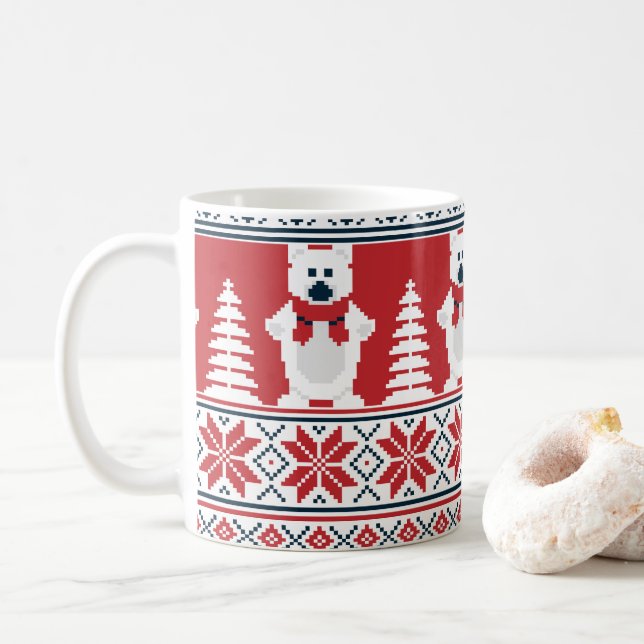 Cute & Modern Christmas  Snowman Knitted  Coffee Mug (With Donut)