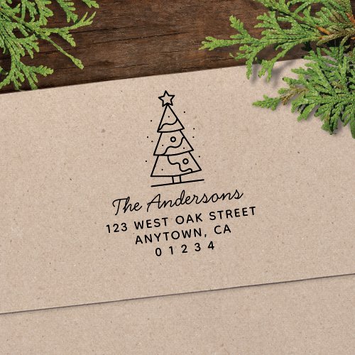 Cute Modern Christmas Tree Holiday Return Address Self_inking Stamp