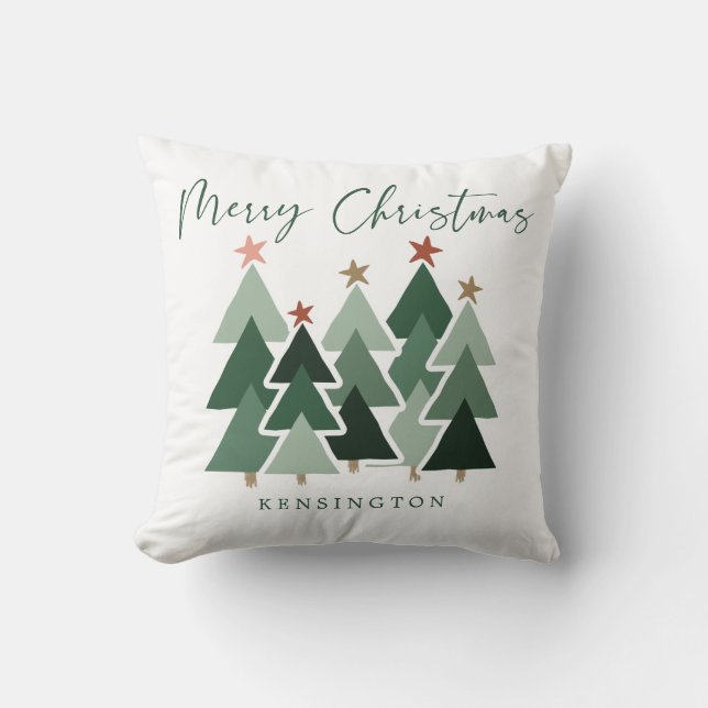 Cute Modern Christmas Trees Holiday Throw Pillow (Front)