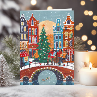 Cute modern City Amsterdam Christmas Holiday Card