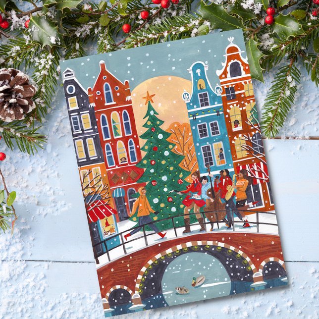 Cute modern City Amsterdam Christmas Holiday Postcard (Cute modern City Amsterdam Christmas Holiday Postcard)